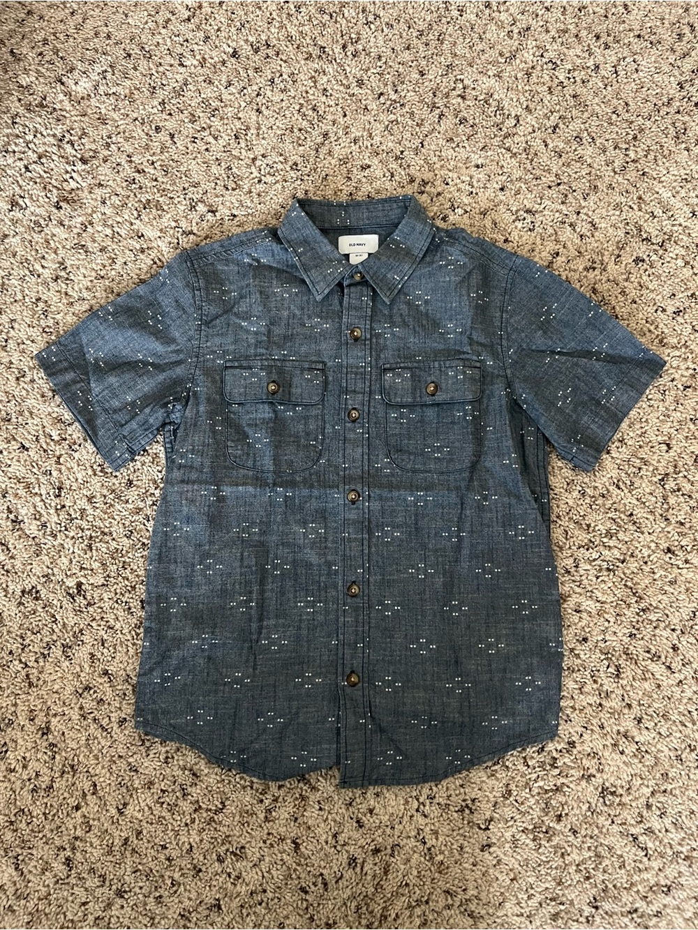 Old Navy Boys Chambray Button Down Shirt Medium 8 Geometric Print